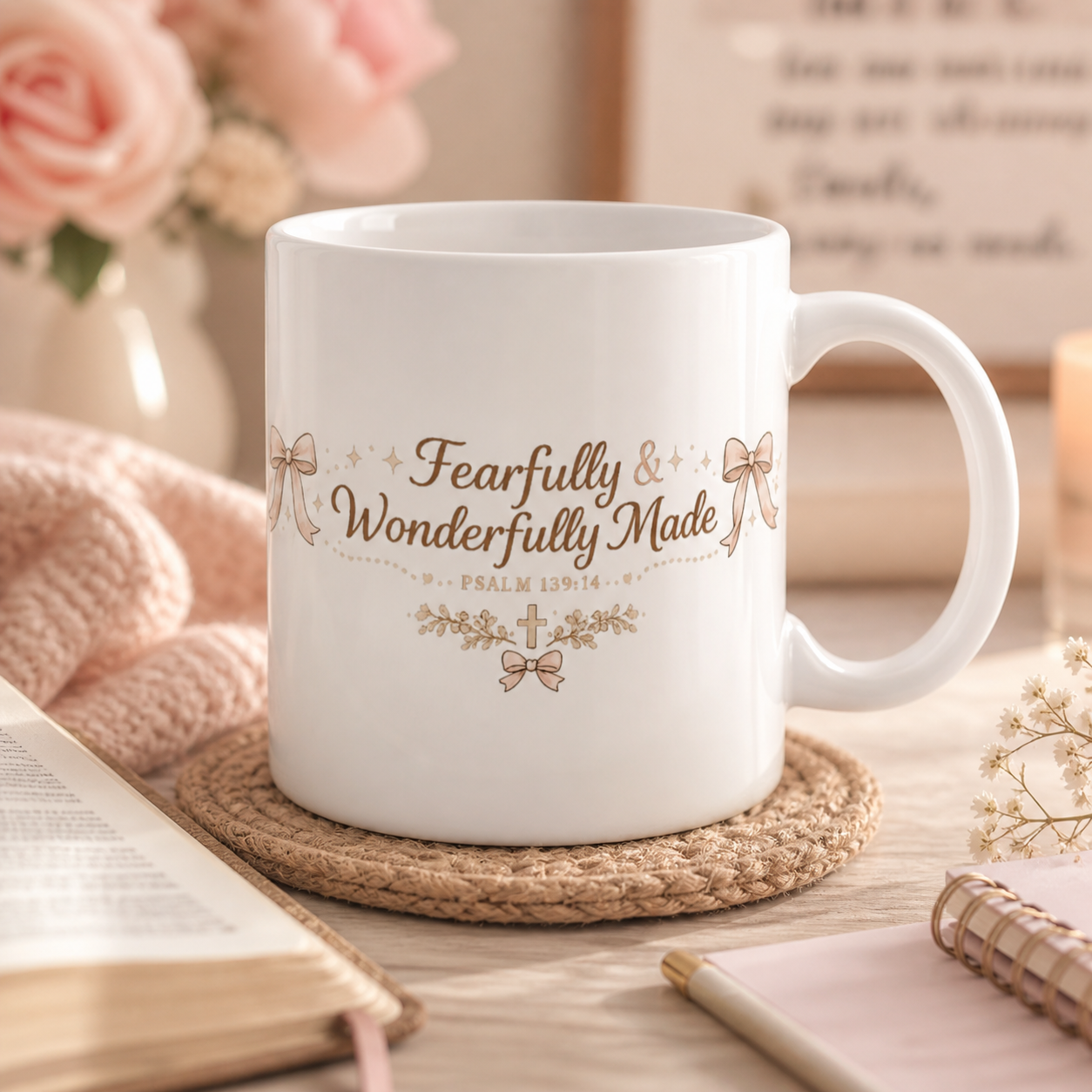 Faith Mug - "Fearfully & Wonderfully Made" Ceramic Coffee Cup (Psalm 139:14)