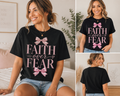 Faith Over Fear T-Shirt — Pink Ribbon Inspirational Christian Tee