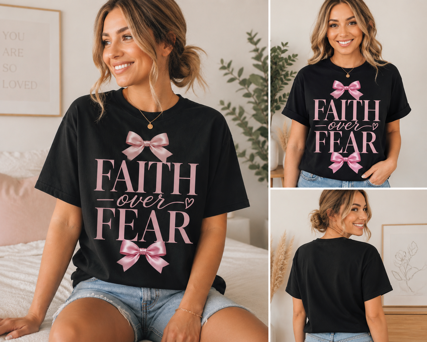 Faith Over Fear T-Shirt — Pink Ribbon Inspirational Christian Tee